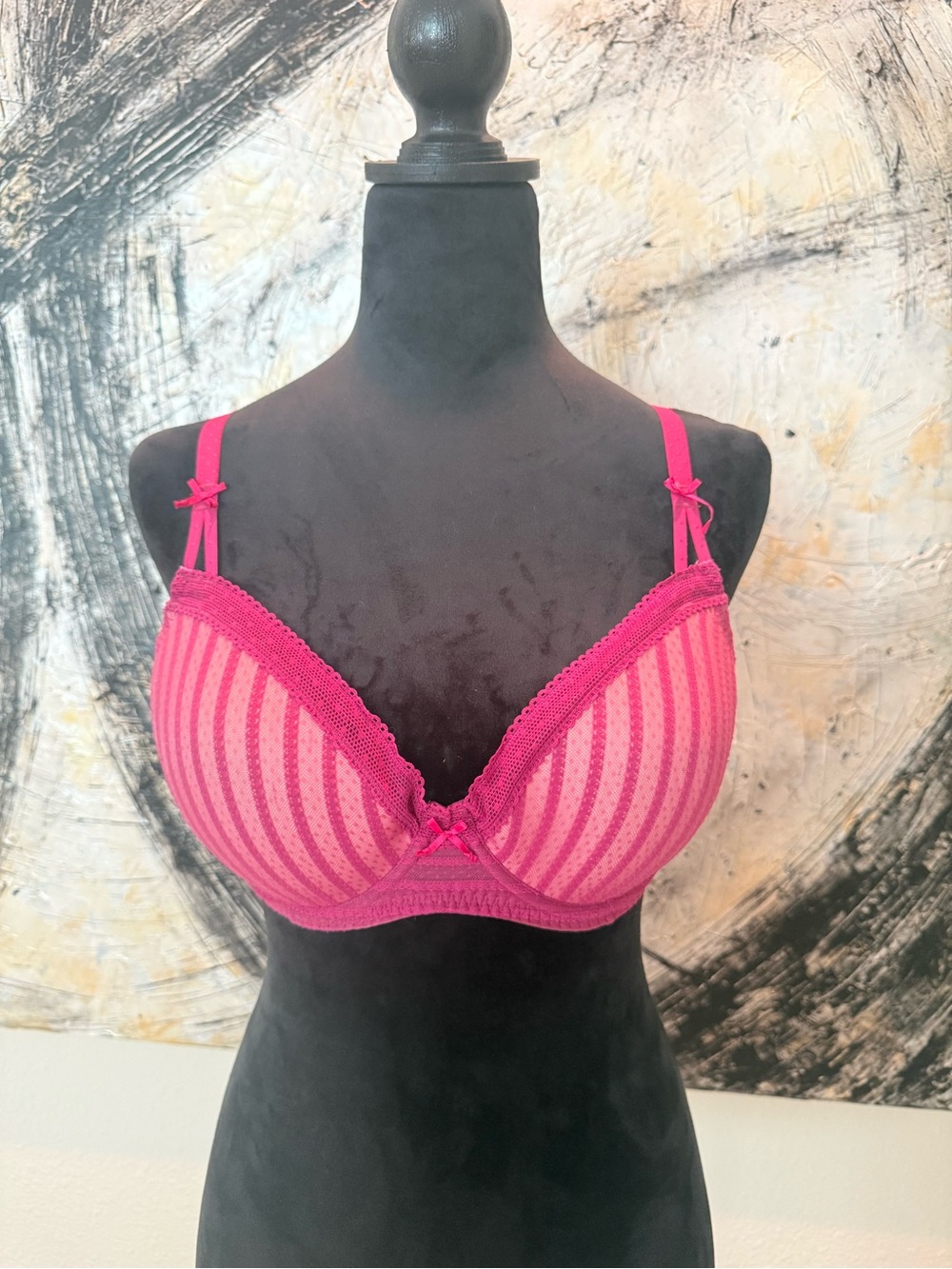 Betsey Johnson Fuchsia Striped Lace Trim Push-Up Bra